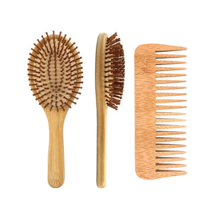 Eco Friendly Wood Massage Hair Brush Detangling Set